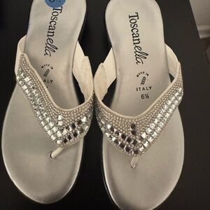 Silver Rhinestone Embellished Sandals